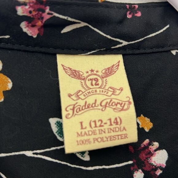 Faded Glory Black Floral Long Sleeve Button Up Blouse Women's L 12/14 - Picture 3 of 4